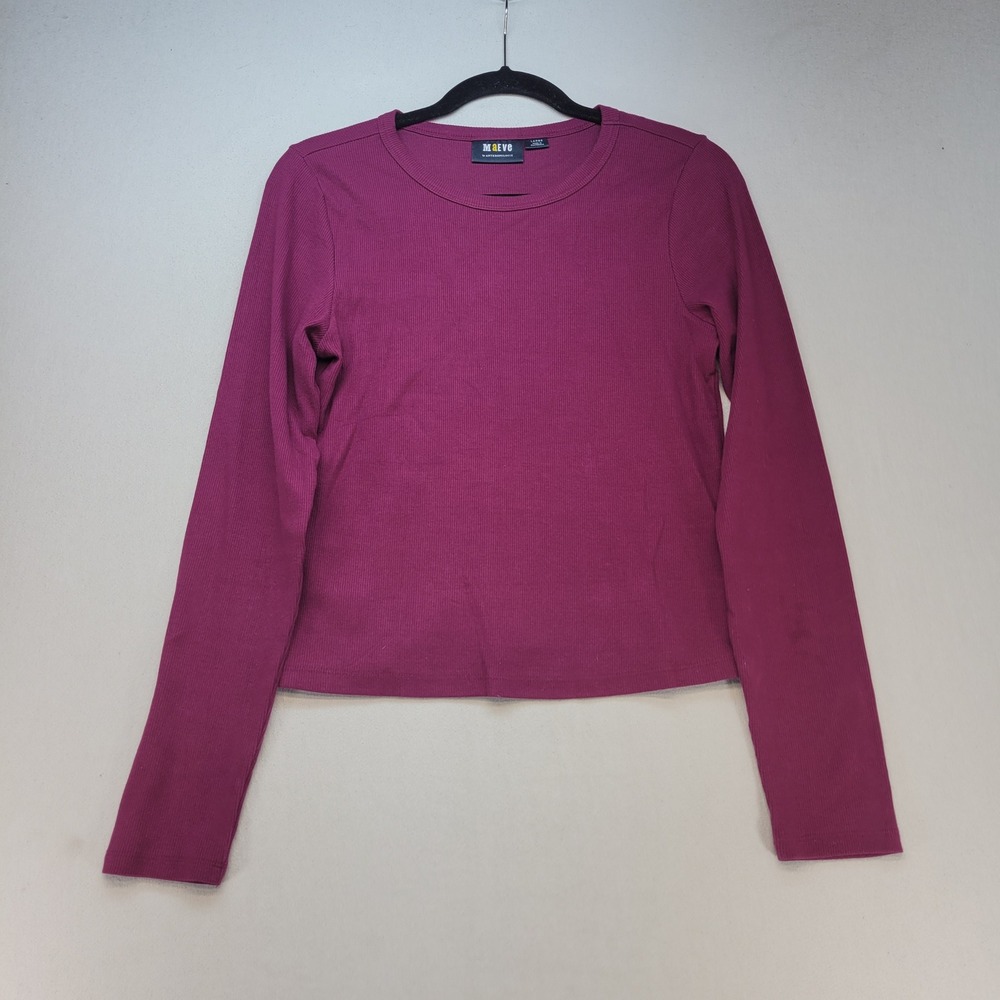 Maeve Long Sleeve Top Womens Large Magenta Ribbed Knit Crew Neck Anthropologie‎